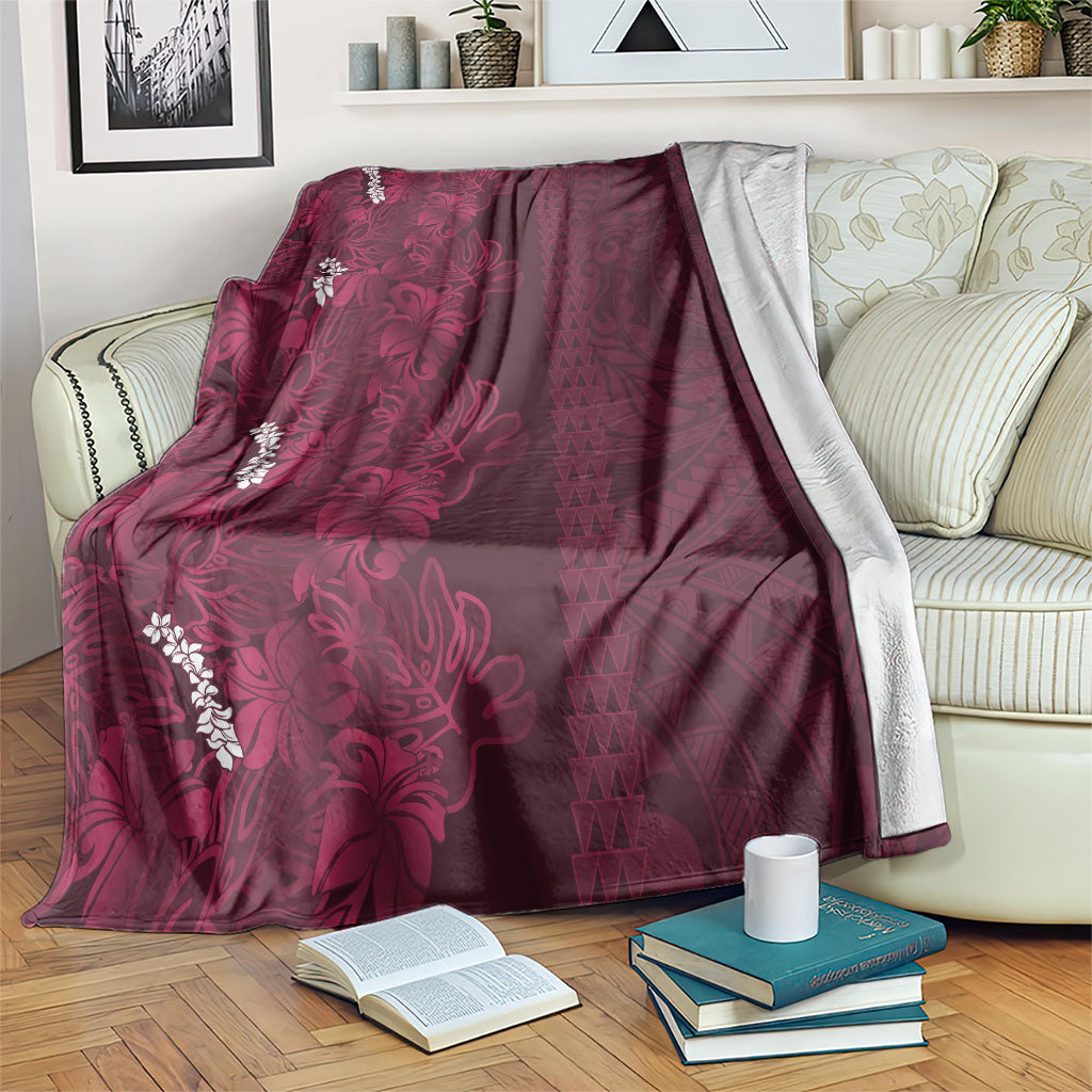 Burgundy Hibiscus Monstera Seamless Kakau Hawaii Blanket