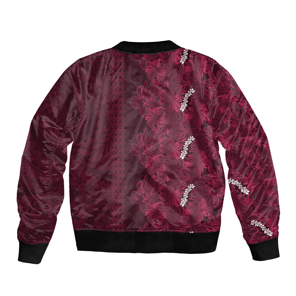 Burgundy Hibiscus Monstera Seamless Kakau Hawaii Bomber Jacket LT14 - Polynesian Pride