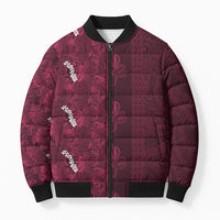 Burgundy Hibiscus Monstera Seamless Kakau Hawaii Bomber Puffer Jacket LT14 Unisex Burgundy - Polynesian Pride