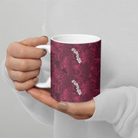 Burgundy Hibiscus Monstera Seamless Kakau Hawaii Ceramic Mug LT14 - Polynesian Pride