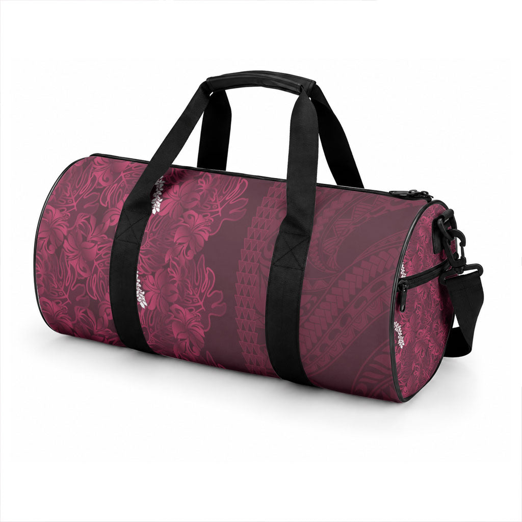 Burgundy Hibiscus Monstera Seamless Kakau Hawaii Duffle Bag LT14 - Polynesian Pride