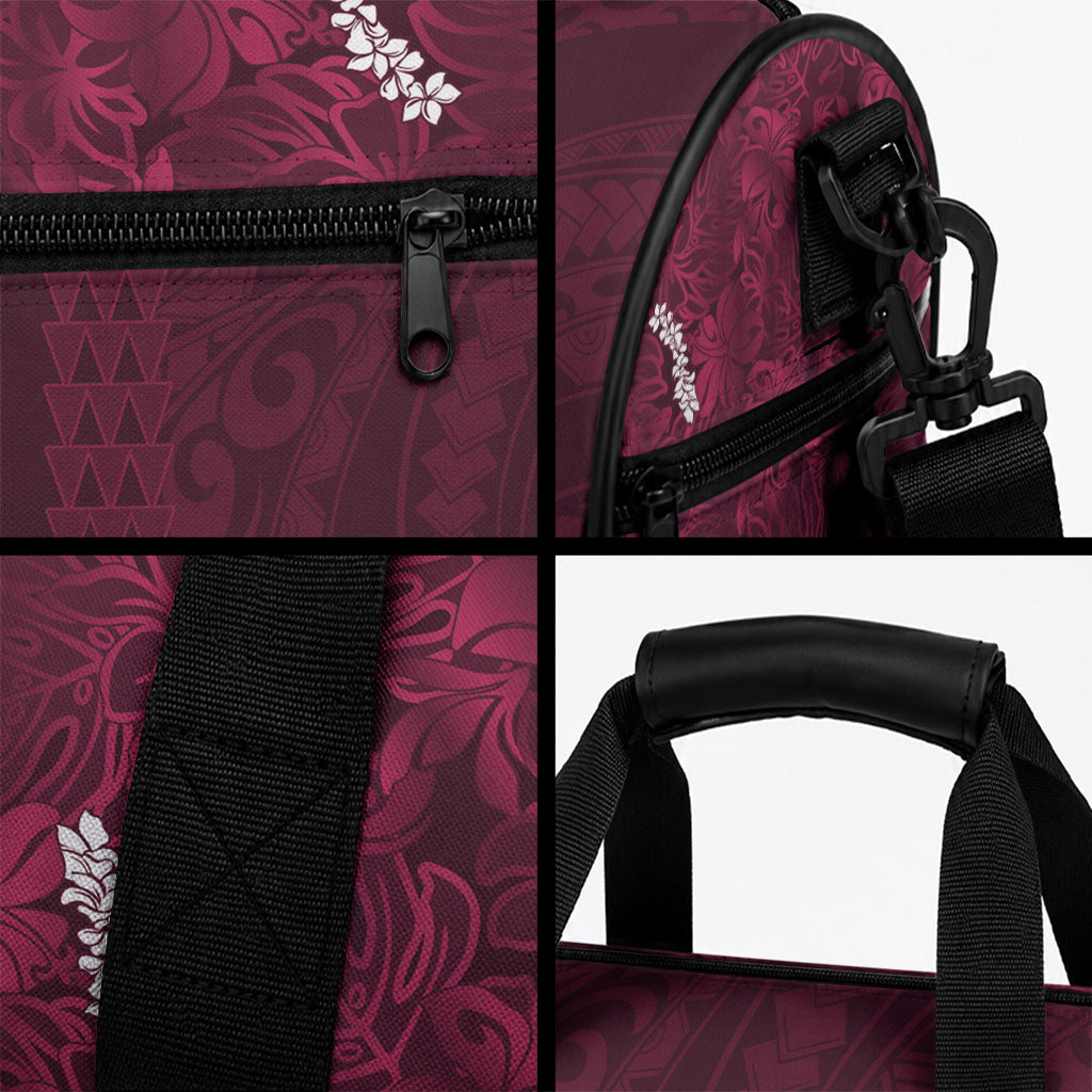 Burgundy Hibiscus Monstera Seamless Kakau Hawaii Duffle Bag LT14 - Polynesian Pride