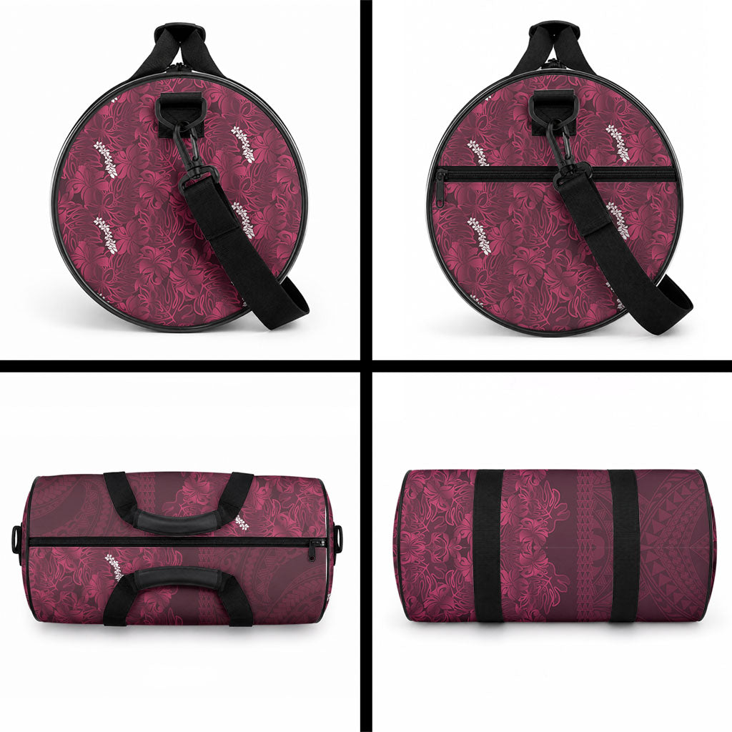 Burgundy Hibiscus Monstera Seamless Kakau Hawaii Duffle Bag LT14 - Polynesian Pride