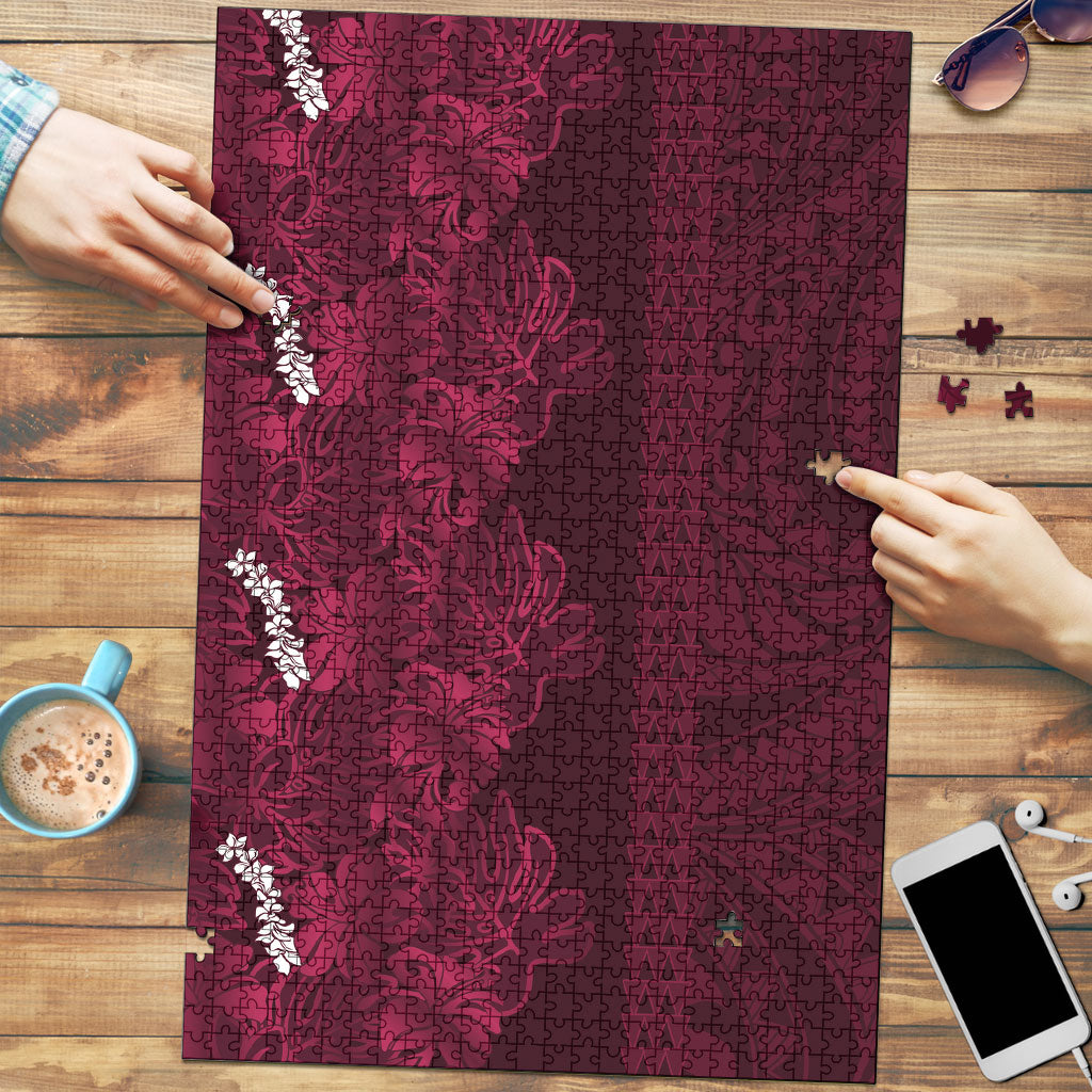Burgundy Hibiscus Monstera Seamless Kakau Hawaii Puzzle LT14 Burgundy - Polynesian Pride