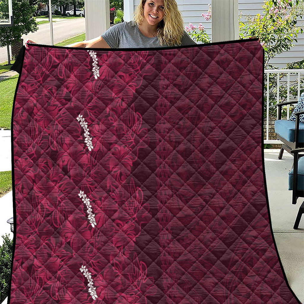 Burgundy Hibiscus Monstera Seamless Kakau Hawaii Quilt