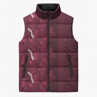Burgundy Hibiscus Monstera Seamless Kakau Hawaii Sleeveless Puffer Jacket LT14 Unisex Burgundy - Polynesian Pride