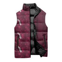 Burgundy Hibiscus Monstera Seamless Kakau Hawaii Sleeveless Puffer Jacket LT14 - Polynesian Pride