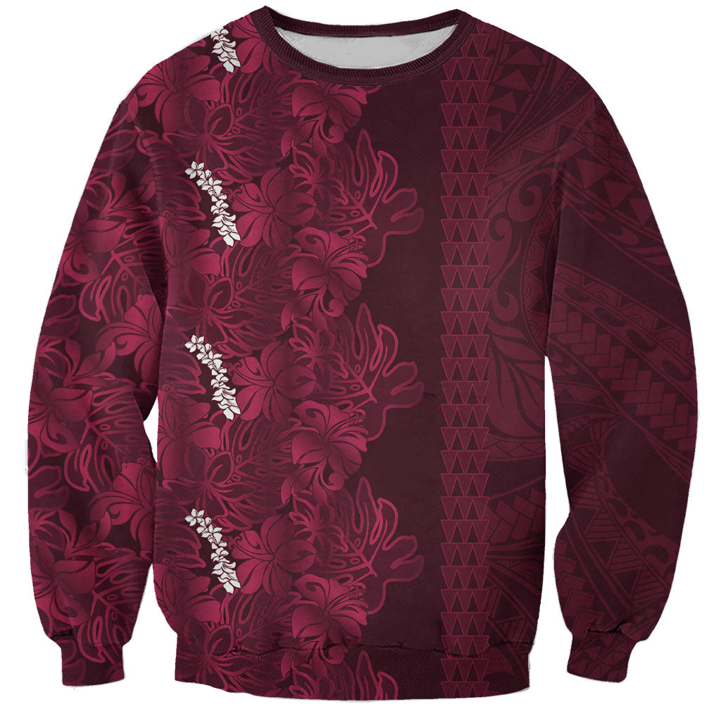Burgundy Hibiscus Monstera Seamless Kakau Hawaii Sweatshirt