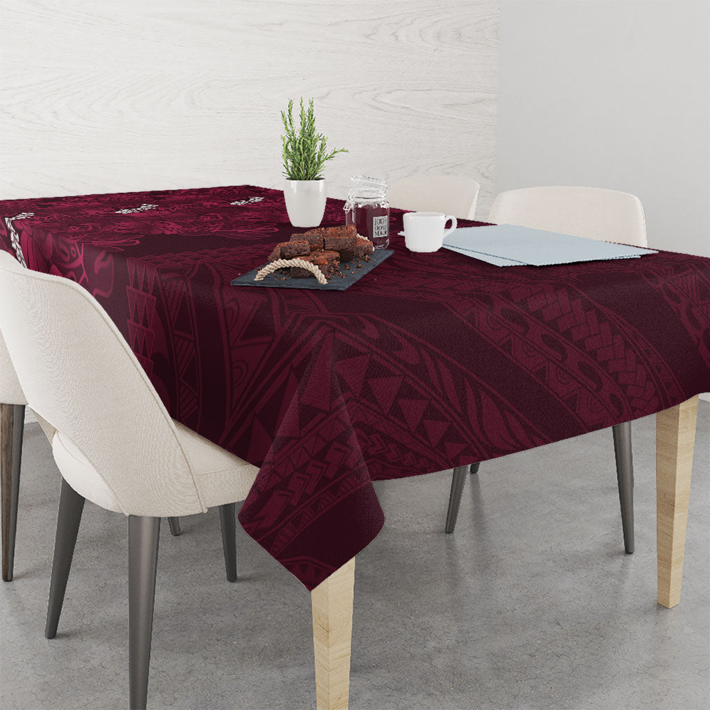 Burgundy Hibiscus Monstera Seamless Kakau Hawaii Tablecloth LT14 - Polynesian Pride