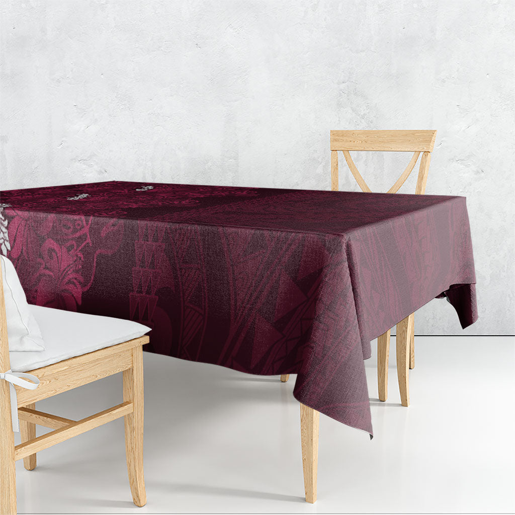 Burgundy Hibiscus Monstera Seamless Kakau Hawaii Tablecloth LT14 - Polynesian Pride