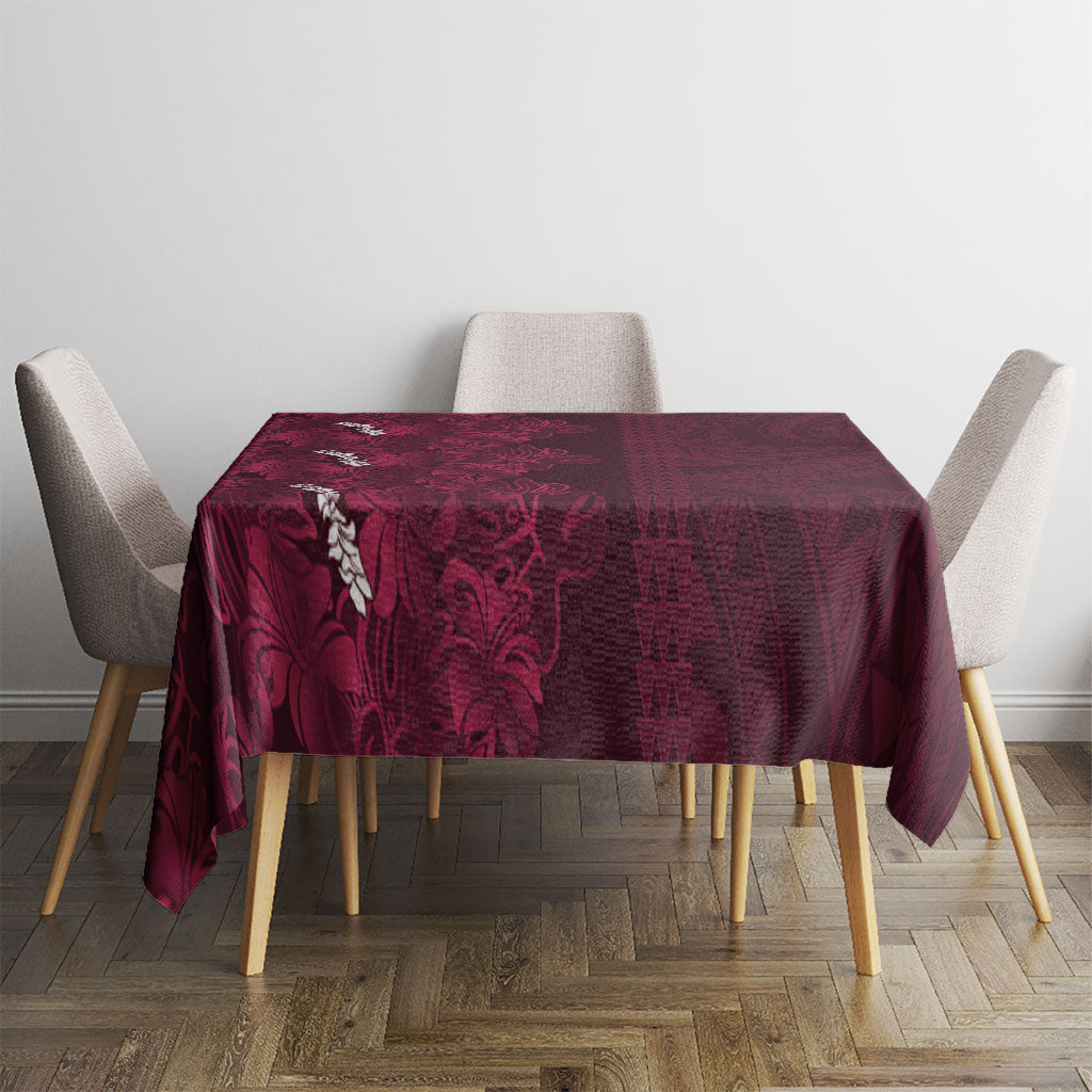 Burgundy Hibiscus Monstera Seamless Kakau Hawaii Tablecloth LT14 - Polynesian Pride