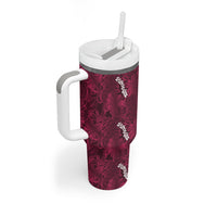 Burgundy Hibiscus Monstera Seamless Kakau Hawaii Tumbler With Handle LT14 - Polynesian Pride