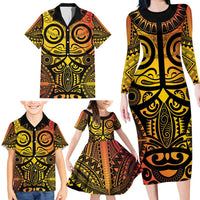Marquesas Islands Family Matching Long Sleeve Bodycon Dress and Hawaiian Shirt Marquesan Tattoo Yellow Gradient LT14 - Polynesian Pride