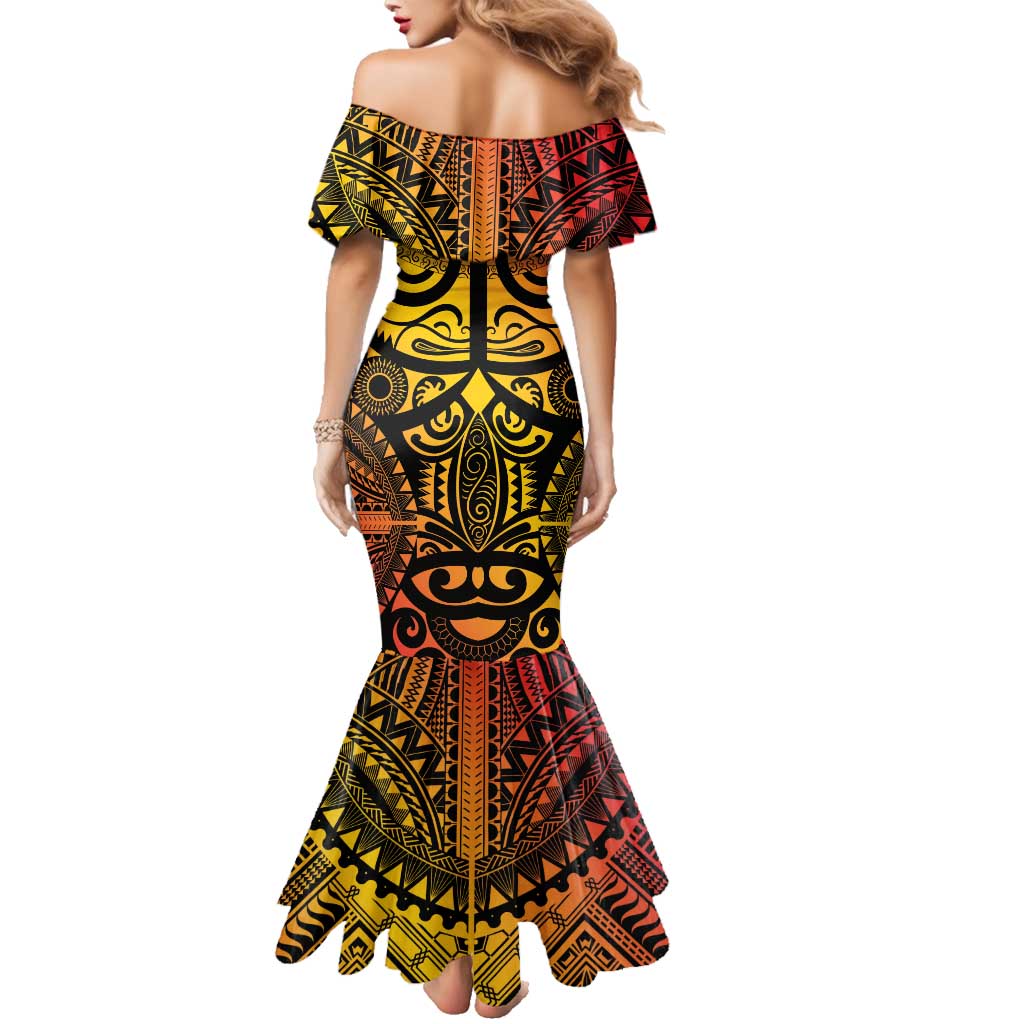 Marquesas Islands Family Matching Mermaid Dress and Hawaiian Shirt Marquesan Tattoo Yellow Gradient LT14 - Polynesian Pride
