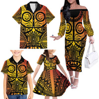 Marquesas Islands Family Matching Off The Shoulder Long Sleeve Dress and Hawaiian Shirt Marquesan Tattoo Yellow Gradient LT14 - Polynesian Pride