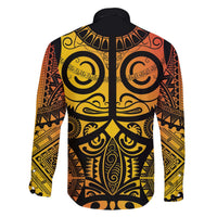 Marquesas Islands Family Matching Off The Shoulder Long Sleeve Dress and Hawaiian Shirt Marquesan Tattoo Yellow Gradient LT14 - Polynesian Pride