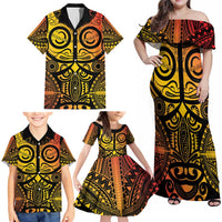 Marquesas Islands Family Matching Off Shoulder Maxi Dress and Hawaiian Shirt Marquesan Tattoo Yellow Gradient LT14 - Polynesian Pride