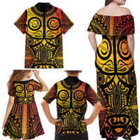 Marquesas Islands Family Matching Off Shoulder Maxi Dress and Hawaiian Shirt Marquesan Tattoo Yellow Gradient LT14 - Polynesian Pride