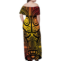 Marquesas Islands Family Matching Off Shoulder Maxi Dress and Hawaiian Shirt Marquesan Tattoo Yellow Gradient LT14 - Polynesian Pride