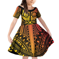 Marquesas Islands Family Matching Off Shoulder Short Dress and Hawaiian Shirt Marquesan Tattoo Yellow Gradient LT14 Daughter's Dress Yellow - Polynesian Pride