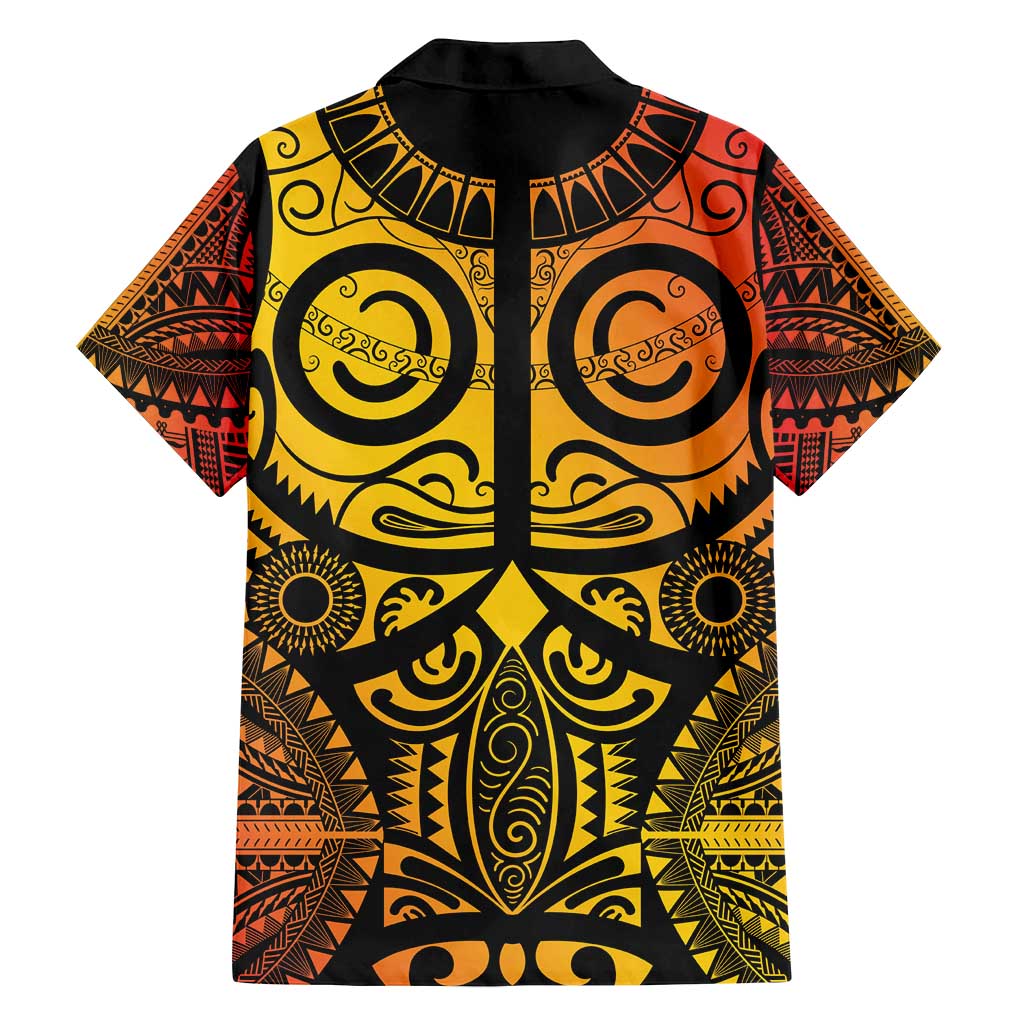 Marquesas Islands Family Matching Off Shoulder Short Dress and Hawaiian Shirt Marquesan Tattoo Yellow Gradient LT14 - Polynesian Pride