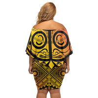 Marquesas Islands Family Matching Off Shoulder Short Dress and Hawaiian Shirt Marquesan Tattoo Yellow Gradient LT14 - Polynesian Pride