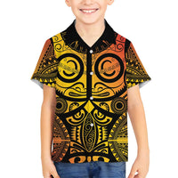 Marquesas Islands Family Matching Off Shoulder Short Dress and Hawaiian Shirt Marquesan Tattoo Yellow Gradient LT14 Son's Shirt Yellow - Polynesian Pride