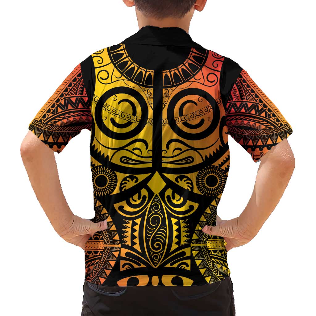 Marquesas Islands Family Matching Short Sleeve Bodycon Dress and Hawaiian Shirt Marquesan Tattoo Yellow Gradient LT14 - Polynesian Pride