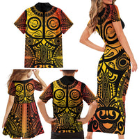 Marquesas Islands Family Matching Short Sleeve Bodycon Dress and Hawaiian Shirt Marquesan Tattoo Yellow Gradient LT14 - Polynesian Pride