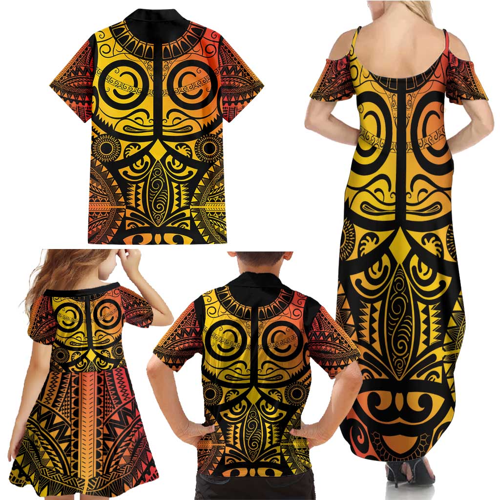 Marquesas Islands Family Matching Summer Maxi Dress and Hawaiian Shirt Marquesan Tattoo Yellow Gradient LT14 - Polynesian Pride