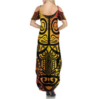 Marquesas Islands Family Matching Summer Maxi Dress and Hawaiian Shirt Marquesan Tattoo Yellow Gradient LT14 - Polynesian Pride