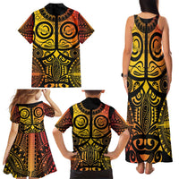 Marquesas Islands Family Matching Tank Maxi Dress and Hawaiian Shirt Marquesan Tattoo Yellow Gradient LT14 - Polynesian Pride