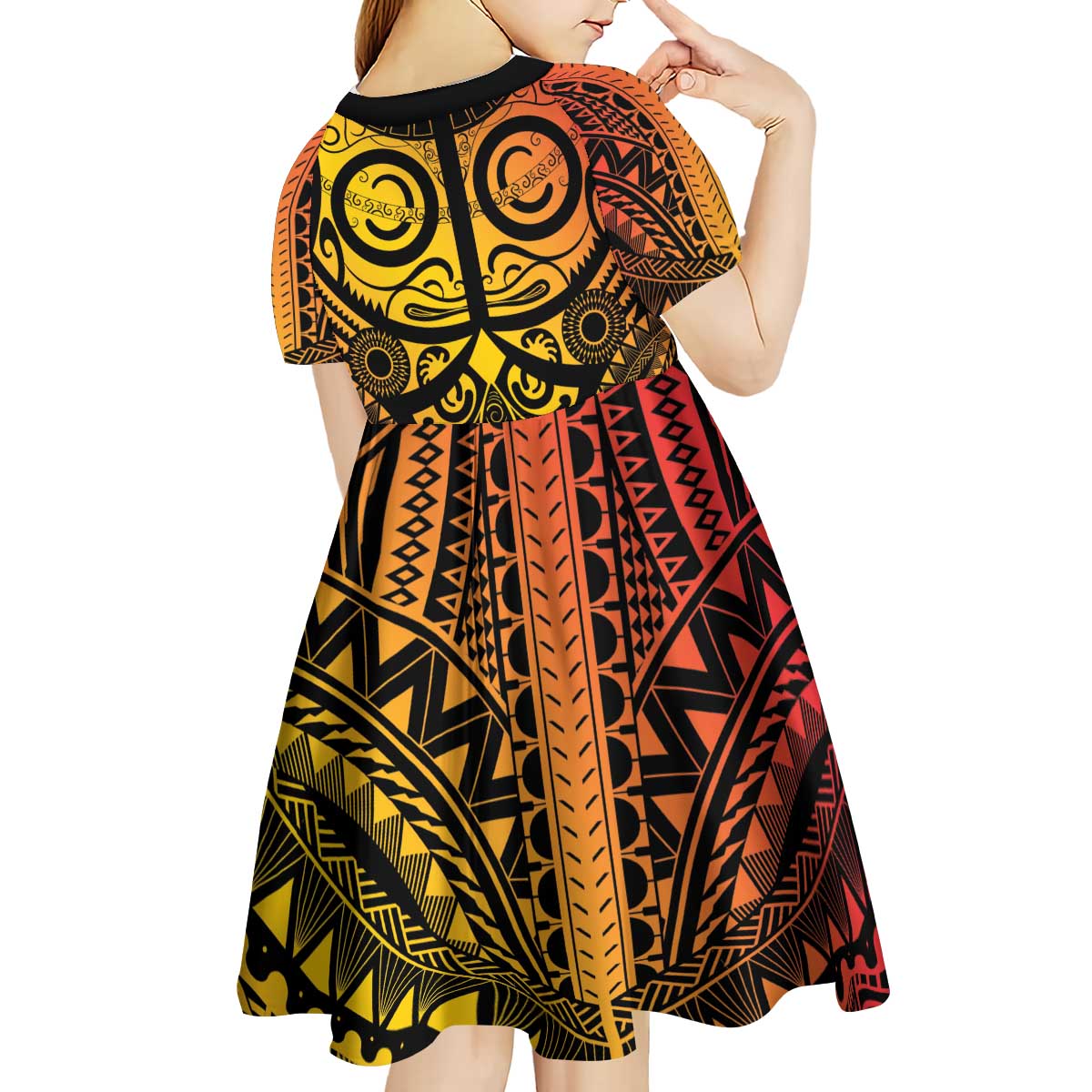 Marquesas Islands Kid Short Sleeve Dress Marquesan Tattoo Yellow Gradient - Polynesian Pride