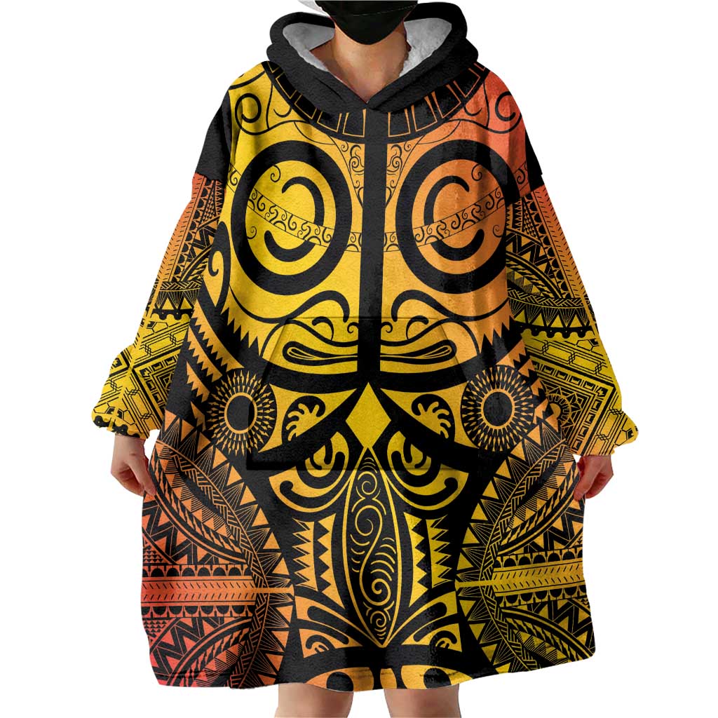 Marquesas Islands Wearable Blanket Hoodie Marquesan Tattoo Yellow Gradient LT14 - Polynesian Pride