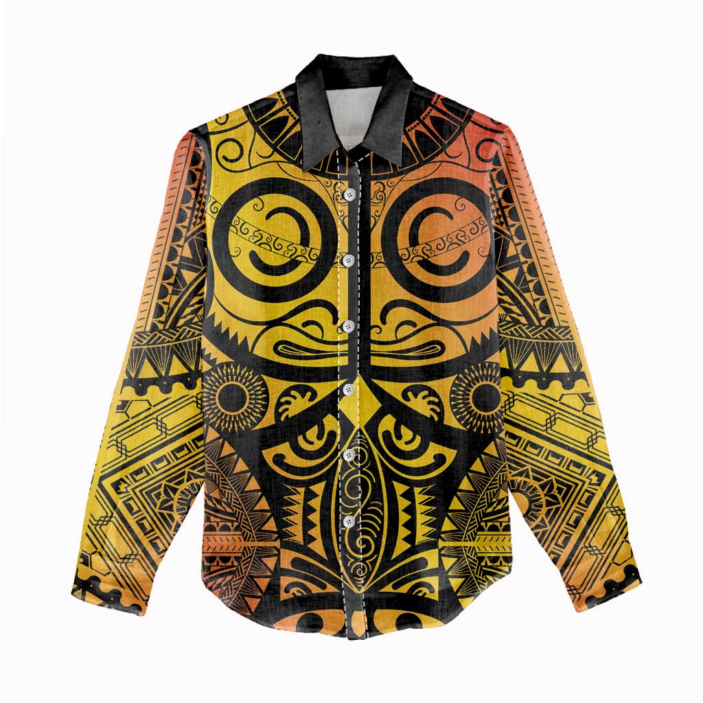 Marquesas Islands Women Casual Shirt Marquesan Tattoo Yellow Gradient - Polynesian Pride