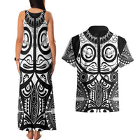 Marquesas Islands Couples Matching Tank Maxi Dress and Hawaiian Shirt Marquesan Tattoo Black White Color LT14 - Polynesian Pride