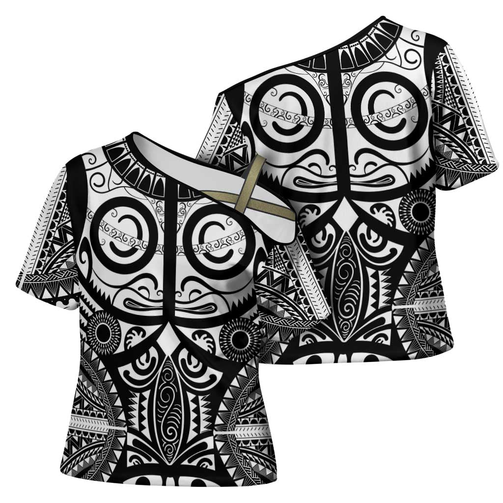 Marquesas Islands Cross Shoulder Shirt Marquesan Tattoo Black White Color LT14 - Polynesian Pride