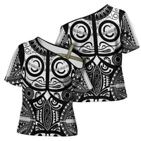 Marquesas Islands Cross Shoulder Shirt Marquesan Tattoo Black White Color LT14 - Polynesian Pride