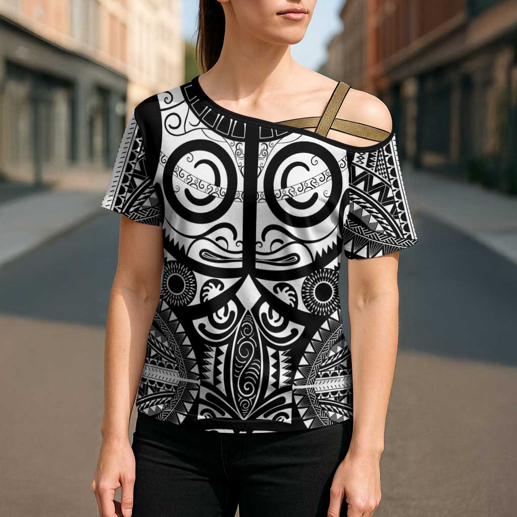 Marquesas Islands Cross Shoulder Shirt Marquesan Tattoo Black White Color LT14 - Polynesian Pride