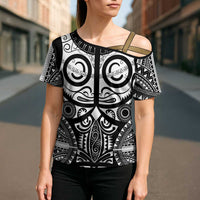 Marquesas Islands Cross Shoulder Shirt Marquesan Tattoo Black White Color LT14 - Polynesian Pride