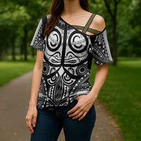 Marquesas Islands Cross Shoulder Shirt Marquesan Tattoo Black White Color LT14 - Polynesian Pride