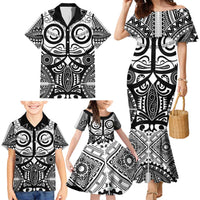 Marquesas Islands Family Matching Mermaid Dress and Hawaiian Shirt Marquesan Tattoo Black White Color LT14 - Polynesian Pride