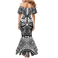 Marquesas Islands Family Matching Mermaid Dress and Hawaiian Shirt Marquesan Tattoo Black White Color LT14 - Polynesian Pride