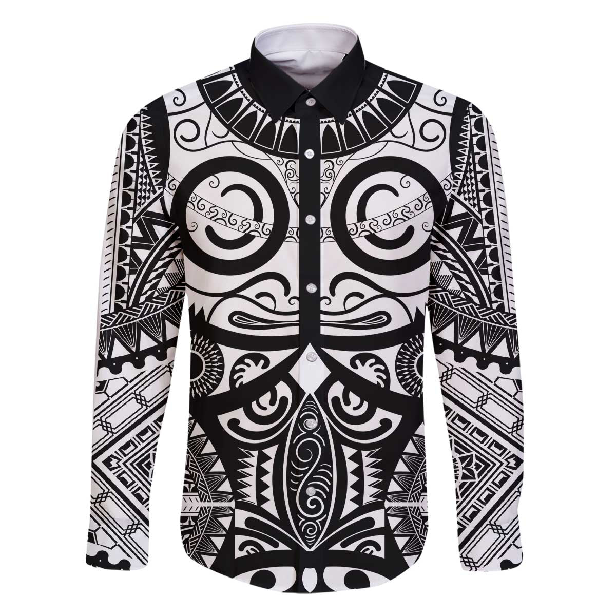 Marquesas Islands Family Matching Off The Shoulder Long Sleeve Dress and Hawaiian Shirt Marquesan Tattoo Black White Color LT14 Dad's Shirt - Long Sleeve Black - Polynesian Pride