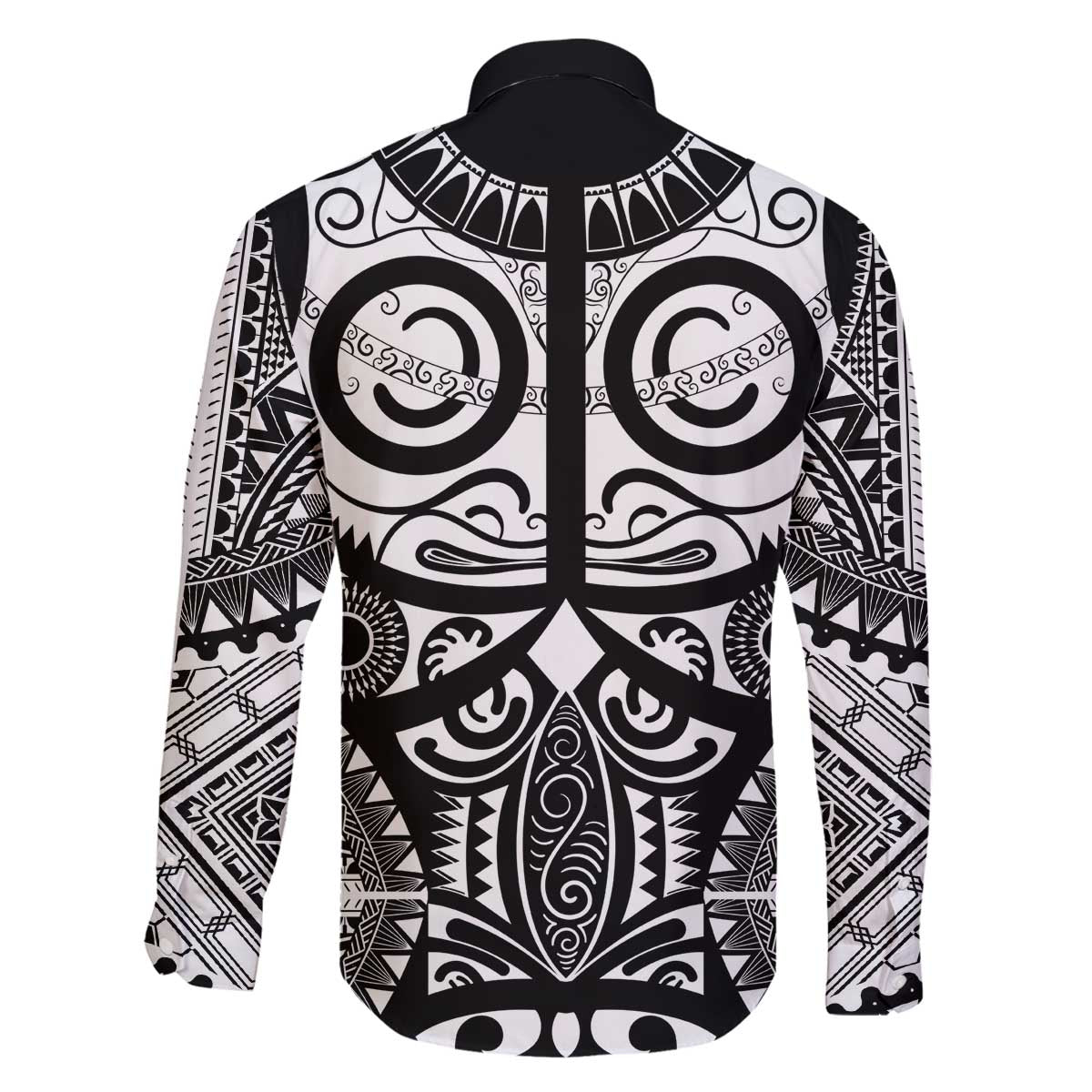 Marquesas Islands Family Matching Off The Shoulder Long Sleeve Dress and Hawaiian Shirt Marquesan Tattoo Black White Color LT14 - Polynesian Pride