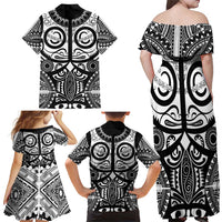 Marquesas Islands Family Matching Off Shoulder Maxi Dress and Hawaiian Shirt Marquesan Tattoo Black White Color LT14 - Polynesian Pride