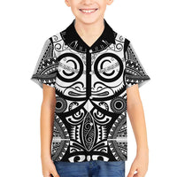 Marquesas Islands Family Matching Off Shoulder Maxi Dress and Hawaiian Shirt Marquesan Tattoo Black White Color LT14 Son's Shirt Black - Polynesian Pride