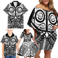 Marquesas Islands Family Matching Off Shoulder Short Dress and Hawaiian Shirt Marquesan Tattoo Black White Color LT14 - Polynesian Pride