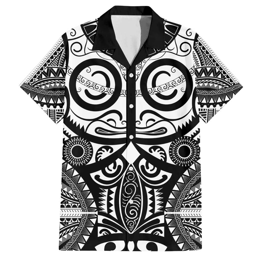 Marquesas Islands Family Matching Off Shoulder Short Dress and Hawaiian Shirt Marquesan Tattoo Black White Color LT14 Dad's Shirt - Short Sleeve Black - Polynesian Pride