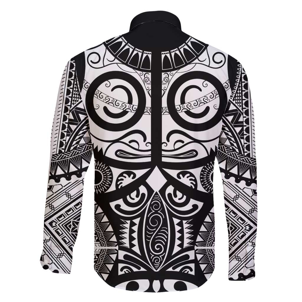 Marquesas Islands Family Matching Off Shoulder Short Dress and Hawaiian Shirt Marquesan Tattoo Black White Color LT14 - Polynesian Pride